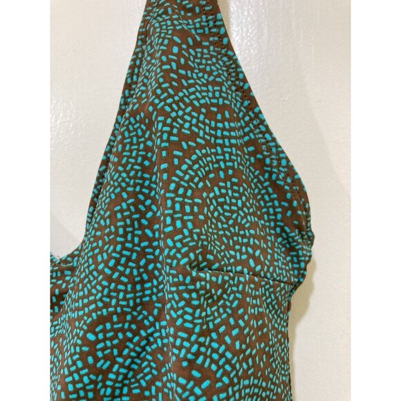 BCBG MaxAzria Tankini Swim Top Size 6 Brown Geometric Print Brown Teal Swimwear - Picture 2 of 6